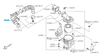 オーダー専用 NISSAN PATROL SAFARI Y61 Genuine Air Cleaner Duct Hose 16578-VC12A