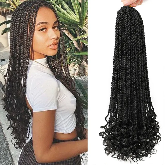 TIHQIEX 18 Inch Goddess Senegalese Twist Crochet Hair Braids Wavy Ends 30  Strands/Pack 6 Packs Curly Wavy Ends Synthetic Hair Extensions for Black