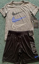NWT Nike Little Boys 6 Gray/Black/Blue/White Big Swoosh Shorts Set