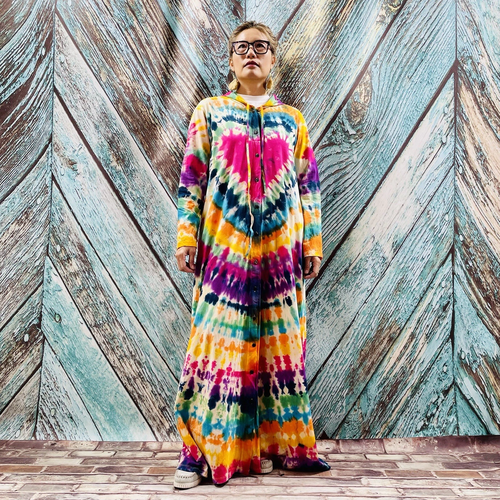 Dream Hand Tie Dye Duster Hoodie Cardi Kimono Festival Dress Boho Abaya Gown