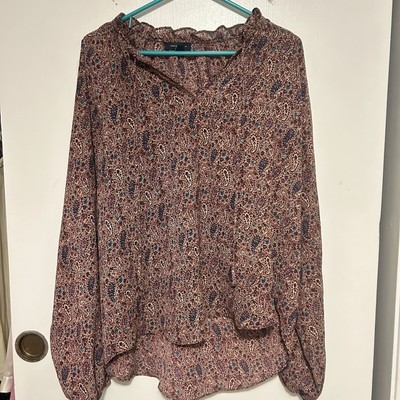 Tamara H Floral Paisley Blouse Office Women s Sz Large L Brown Purple Fall