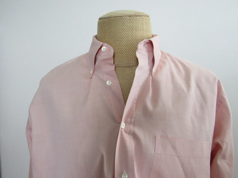 SADDLEBRED, МУЖСКОЙ РОЗОВЫЙ ХЛОПОК BL ДЛИННЫМ РУКАВОМ ПЛАТЬЕ РУБАШКА W/PKT, РАЗМЕР 17 34/35 - Изображение 3 из 4