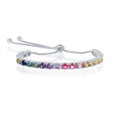 Sterling Silber Regenbogen CZ 4mm verstellbar Bolo Armband