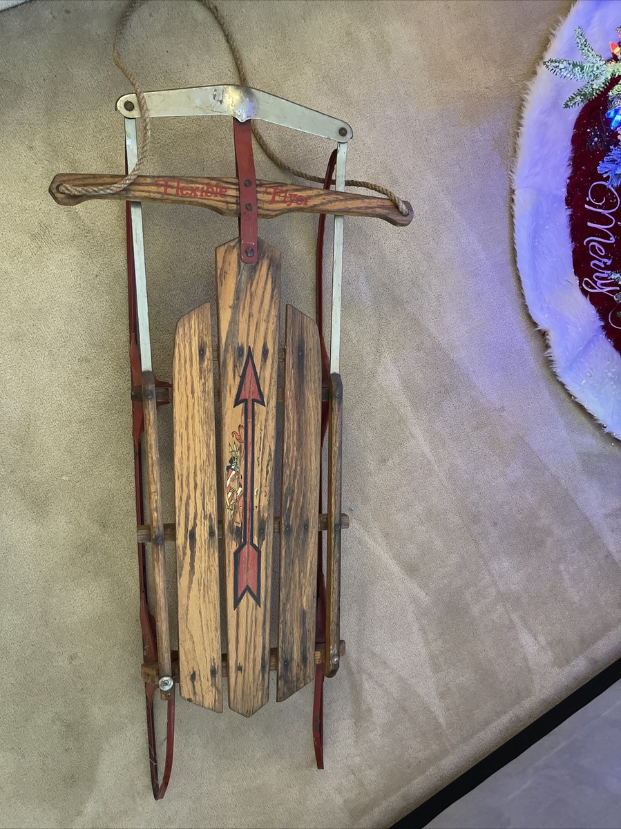 Vintage Flexible Flyer III 3 Wood & Metal Runner Rails Snow Sled
