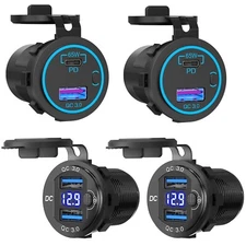 12V USB Outlet Laptop Charger: Newest 2 Pack 65W USB-C PD3.0 and 18W QC3.0 Mu...