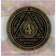 4 Month Alcoholics Anonymous Medallion Bronze Plated AA Sobriety Chip Coin