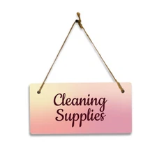 Cleaning Supplies 5x10 Hanging Plus Wall or Door Sign | Rustic Twine