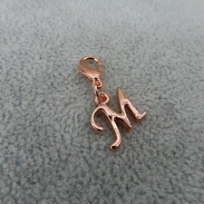 CURSIVE LETTER M Charm Zipper Pull Keychain Add On Clip Rose Gold Tone Initial