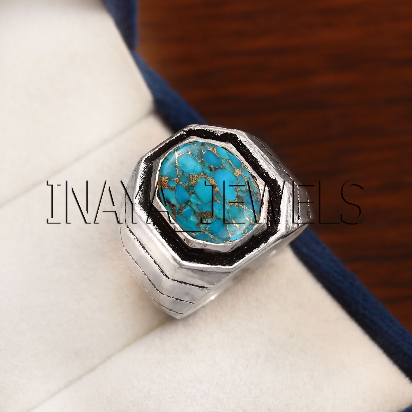 Blue Copper Turquoise Mens Ring Solid 925 Sterling Silver Handmade Ring ...
