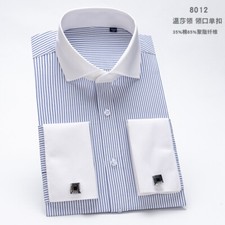 New Mens Dress Shirts French Cuff Formal Button Down Striped Business Shirts Top
