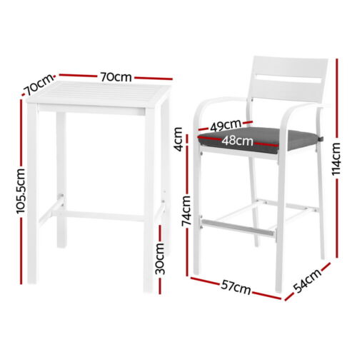 Gardeon Outdoor Bar Set Stools 3-Piece Dining Chairs Table Patio Aluminium Patio - Picture 3 of 7