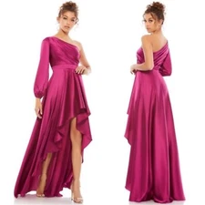 Mac Duggal 49141 Womens SZ 6 Berry Pink Fuchsia One Shoulder High Low Gown Dress