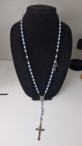 Vintage Italy Rosary Beads Pastel Blue Religious 30 inch - Foto 8 di 8