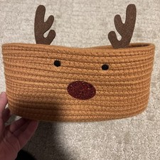 Mud Pie Reindeer Squeeze Toy Basket 11x9x5