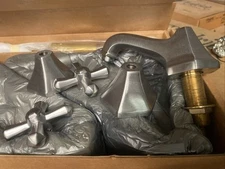 PHYLRICH LAVATORY FAUCET SATIN NICKEL CROSS HANDLES WITH POPUP DRAIN ASSEMBLY