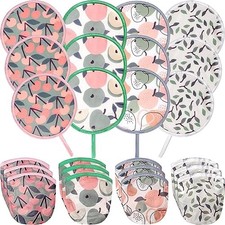 12 Pcs Round Foldable Hand Fans Bulk, 4 Styles Handheld Tropical plants