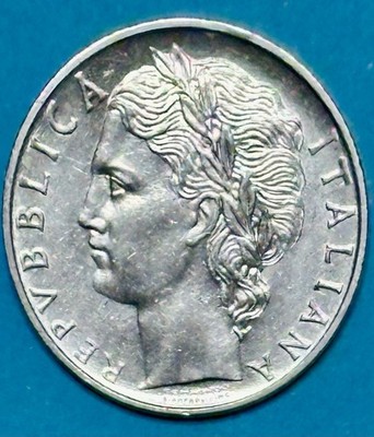 1966 Italy Repvbblica Italiana L.100 ''R'' Coin BU condition   #217A