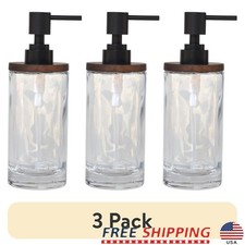 Acacia Wood Soap Pump Glass Lotion Dispenser Bathroom Kitchen Set 3 Pack New