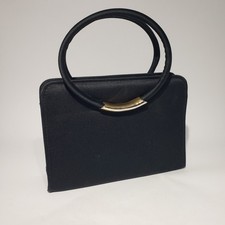 VTG Valerie Stevens Black Satin Kiss Lock Clasp Evening Purse