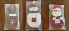 CRATE AND BARREL Sherpa Christmas Stocking, Front Pocket, Snowman Reindeer Santa