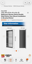BWE Shower Niche 13W x 31H x 3.9L Brushed Nickel Metal Double Shelf
