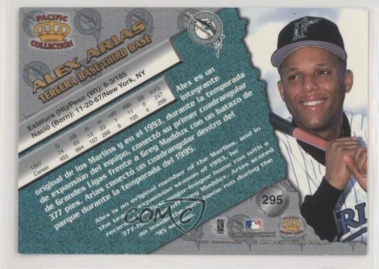 1998 Pacific Crown Collection Alex Arias #295 - Image 2 of 2