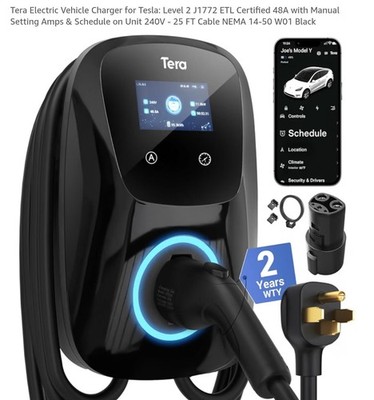Tera for Tesla EV Charger Level 2 J1772: ETL Energy Star 48A Adjustable 240V New