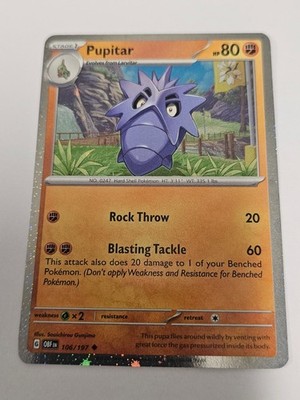 Pupitar 106/197 Uncommon Obsidian Flames Pokemon Cosmo Holo NM/M