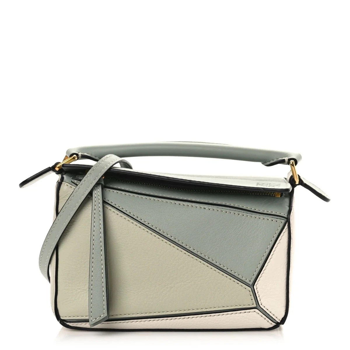 LOEWE Calfskin Mini Puzzle Bag Ash Grey Marble Green With LOEWE Calfskin Mini Puzzle Bag Ash Grey Marble Green With