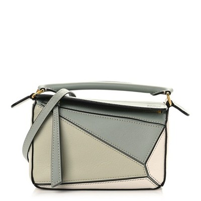 LOEWE Calfskin Mini Puzzle Bag Ash Grey Marble Green With