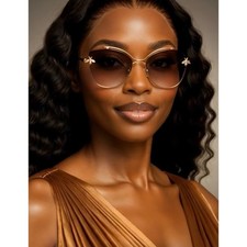 Brown Gradient Rimless Butterfly Womens Luxury Shades Cat Eye Sunglasses Lentes