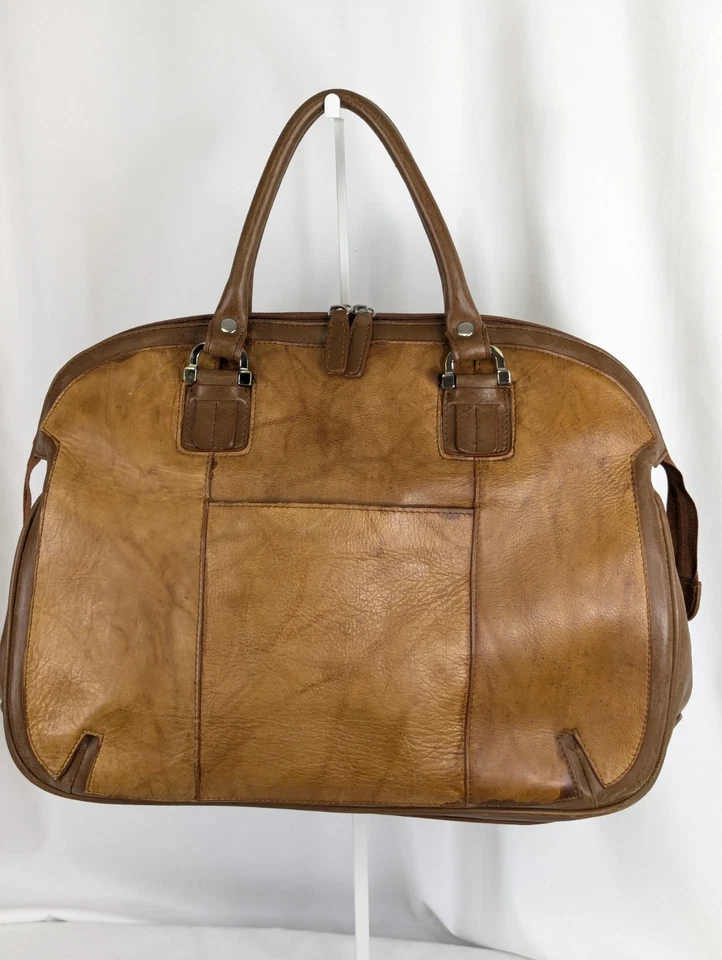 Cartera de Cuero MC Marc Chantal Bronceado Envejecido 2 Tonos Bolso Doctor 15 x 12 x 6 Foto 3 de 4