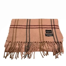 Cejon Knit Rectangle Plaid Wrap Scarf Womens Pink Fringe Neck Warmer Italy Made