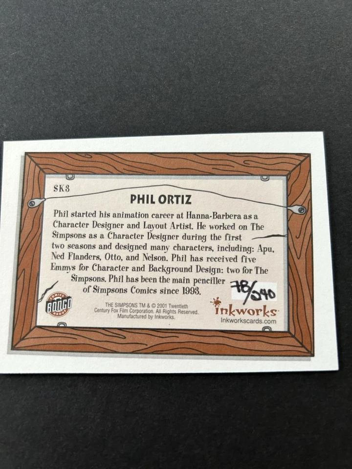 2001 Inkworks Simpsons Sketch Card Ortiz - Image 2 of 2