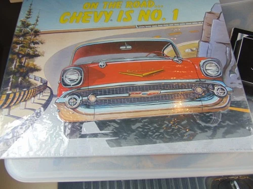 Vtg 1957 Chevy Tin Sign MIP