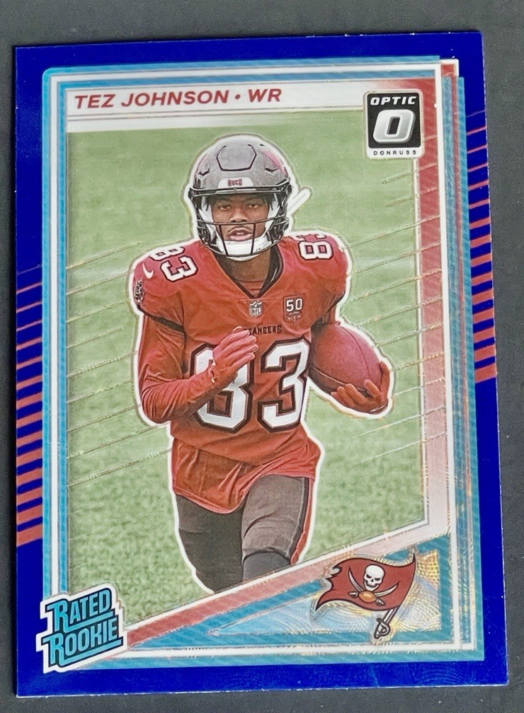 2025 Donruss Tez Johnson Rated Rookie Blue Scope Optic Preview #313 Buccaneers