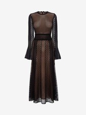 Alexander McQueen Black Mesh Open-Back Embellished-Trim Maxi Dress sz L