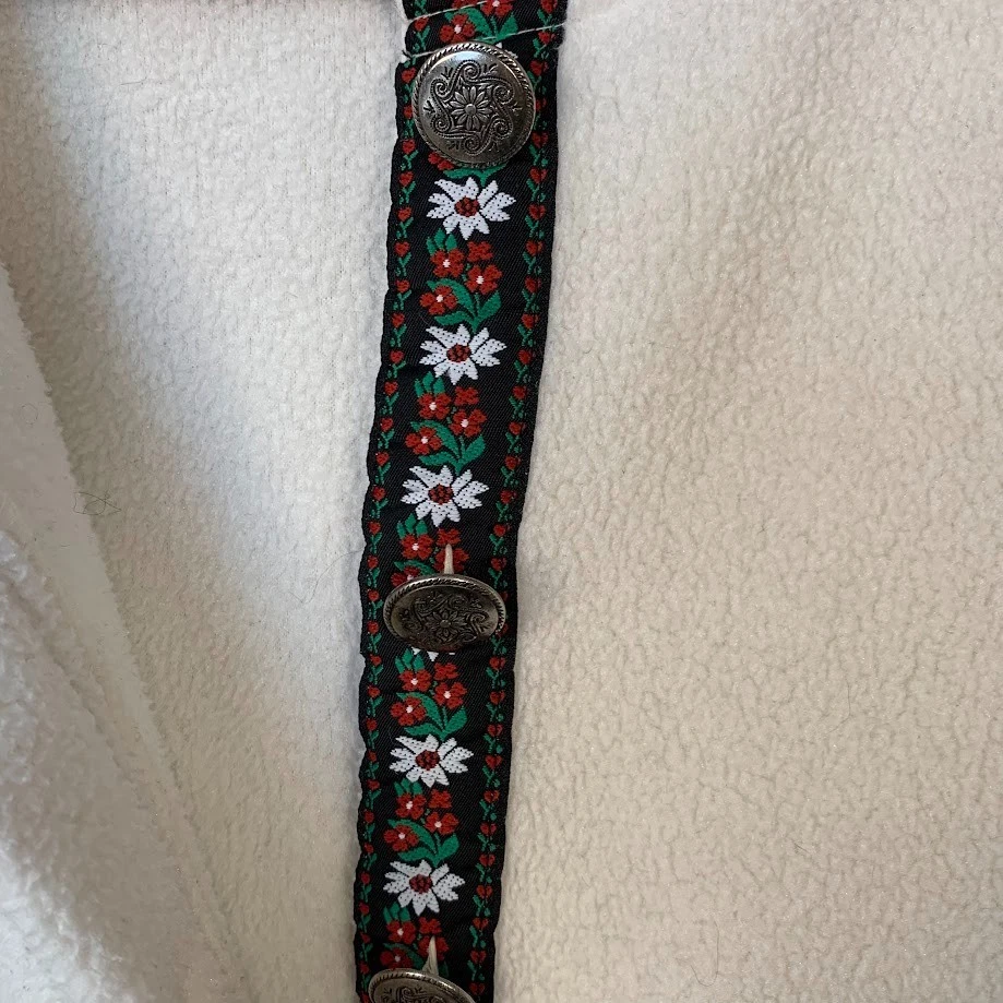 Cárdigan suéter vintage Liz&Co blanco polar con botones ribete de pascua para mujer XS Foto 4 de 4