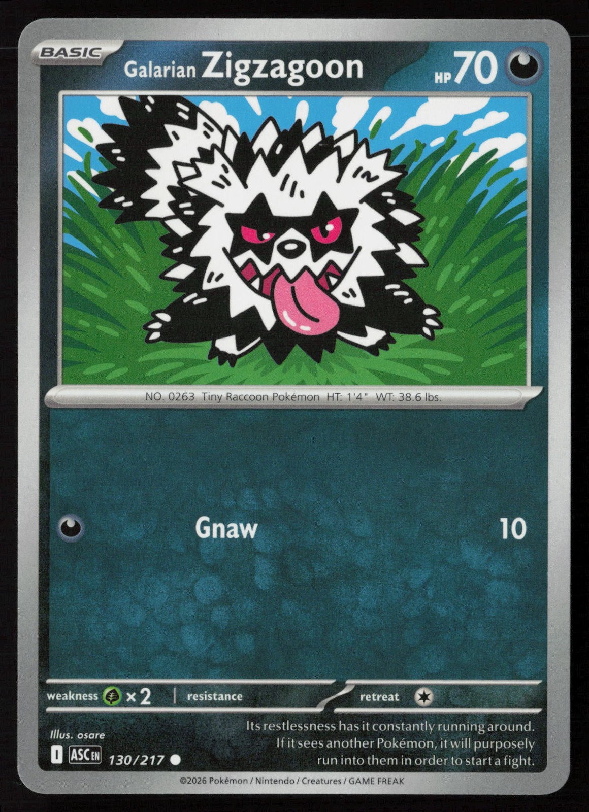 Pokemon Galarian Zigzagoon 130/217 ME: Ascended Heroes Normal Pack Fresh - NM