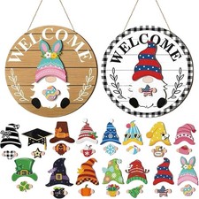 Interchangeable Welcome Sign for Front Door, 30 Pcs Seasonal Gnome Wooden