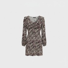 George Women’s Dress Size 18 Burgundy Black Animal Print Frill Neck Mini BNWT Ne