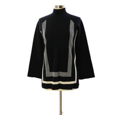 Ann Taylor 100 Merino Wool Mock Neck Sweater Size S Mod Navy Blue White