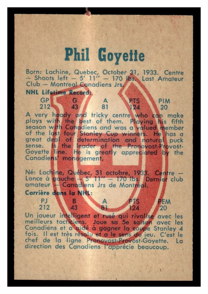 1960-61 Parkhurst HOCKEY #50 Phil Goyette HK3 - Image 2 of 2