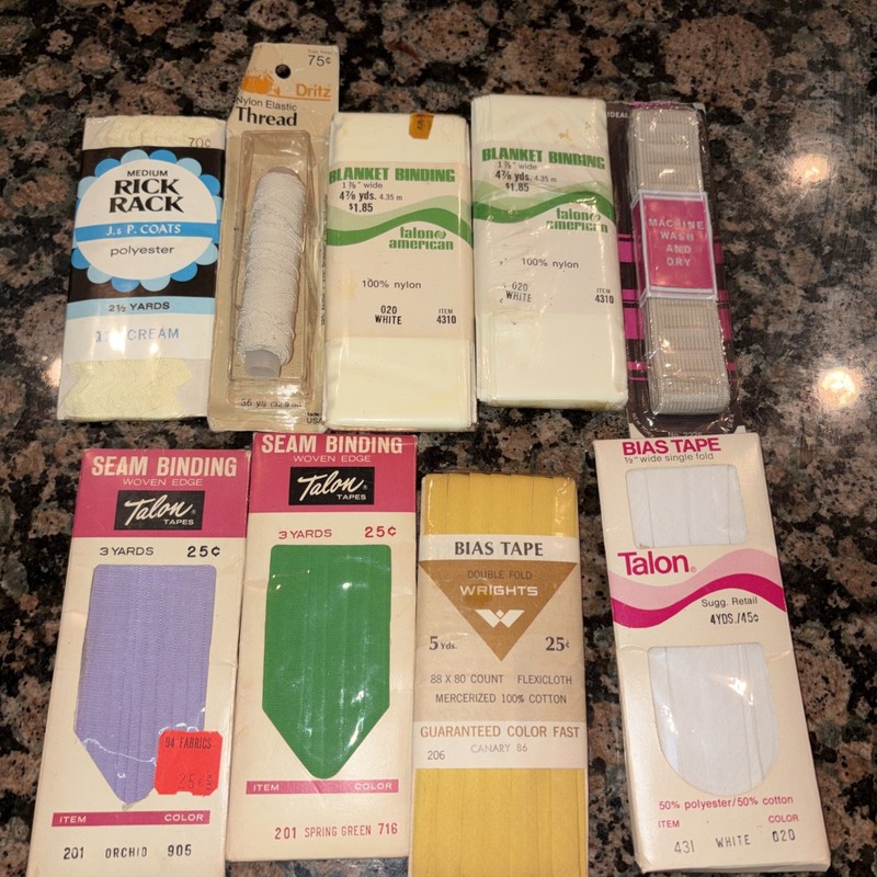 Vintage Sewing Notions Lot Talon Bias Tape Seam Binding Blanket Binding Rick Rac