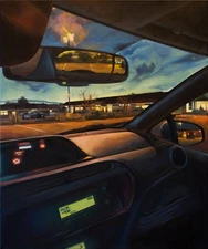 oil painting (original) 30x25 "Twilight Parking Lot" oil on stretched canvas
