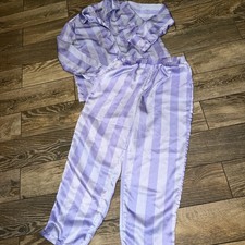 loft pajama set Purple Striped Silky M Long Pant/sleeve RR1053