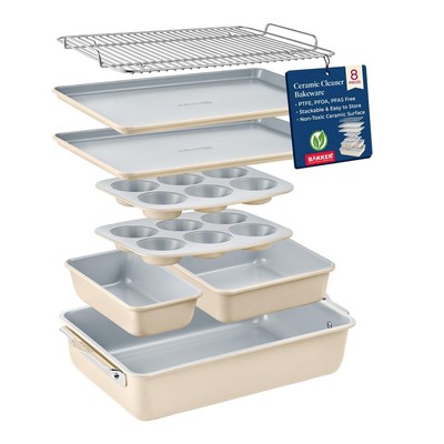 Bakken 8-Piece Stackable Bakeware Set - Ceramic Non-Stick Coating, Baking She...