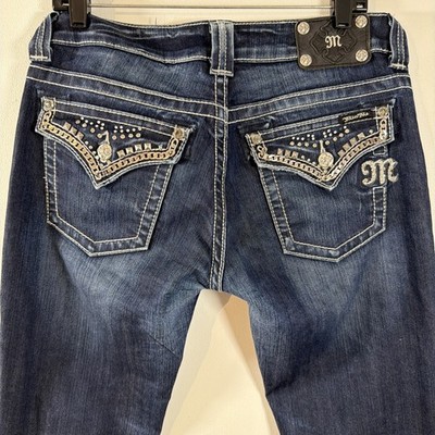 Miss Me Denim Jeans Embellished Flap Pocket Thick Stitch Bling Bootcut 31 X 33