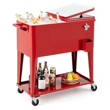 GAINOOM 75L Red Rolling Ice Chest Portable Patio Beverage Cooler Cart