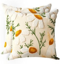 Embroidered Throw Pillow Covers 18x18 Inch - Set of 2 Summer Decorative Pillo...
